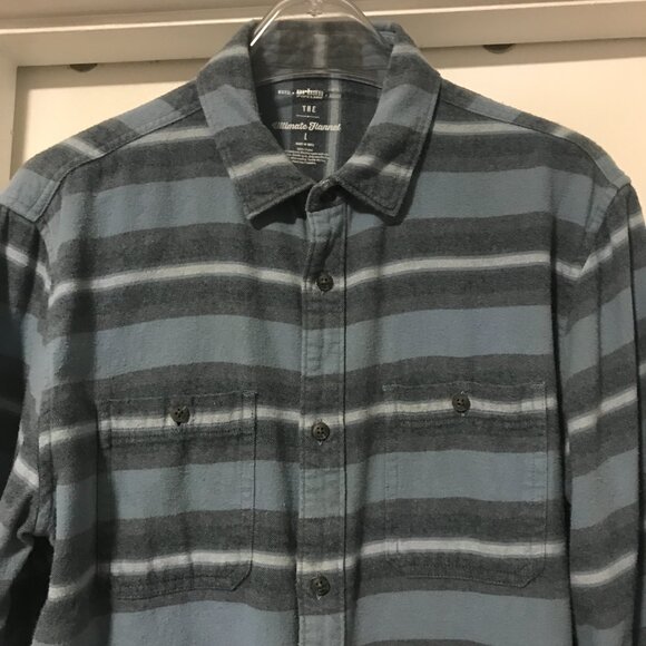 Urban Pipeline Striped Blue Navy Button up Flannel Shirt Tagless Men's Large Y2K - Picture 2 of 7